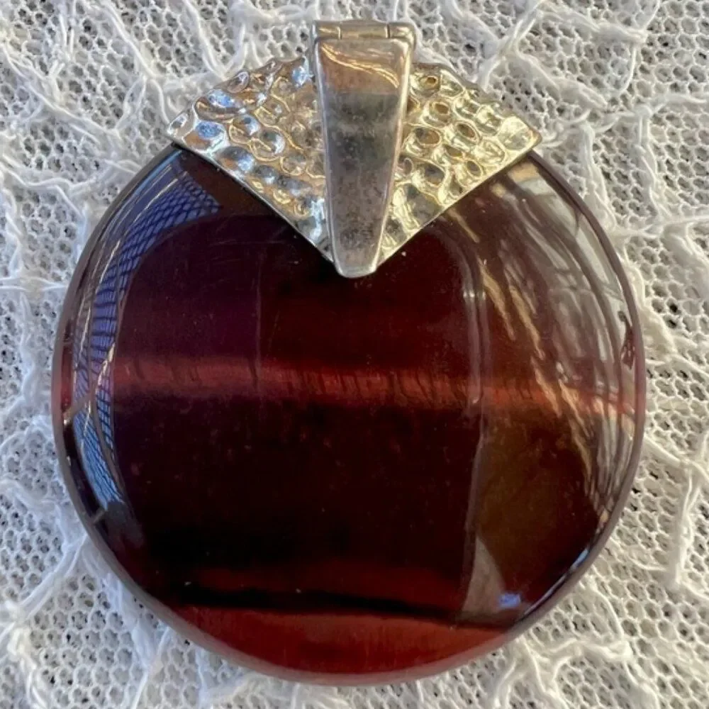 Vintage Whitney Kelly Large Red Tiger Eye & Sterling Pendant Necklace